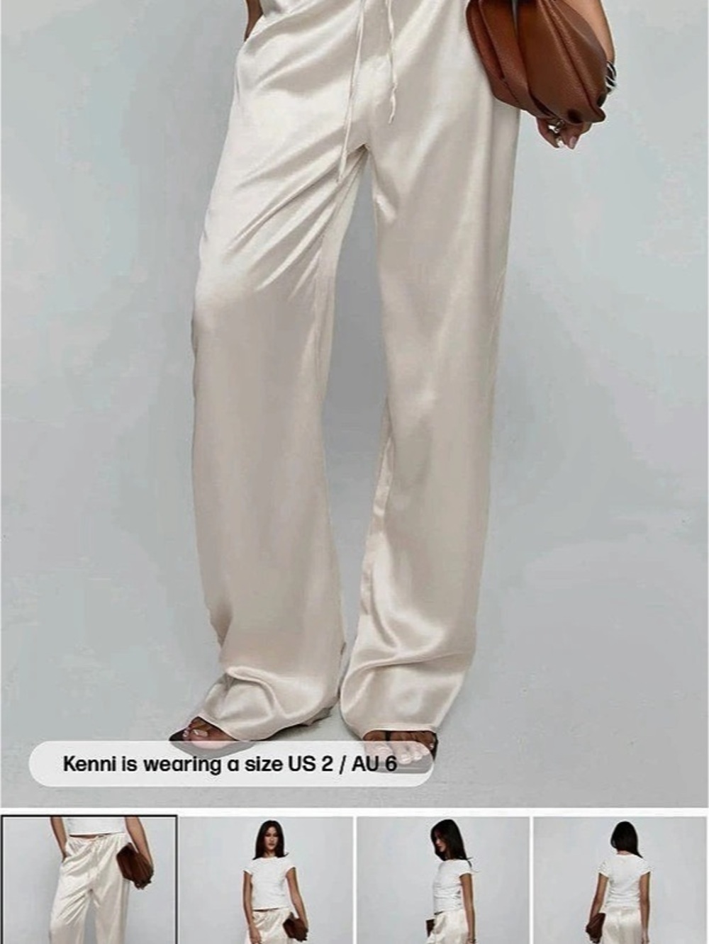Princess Polly Soulstar Satin Pants Champagne Wide Leg Cream